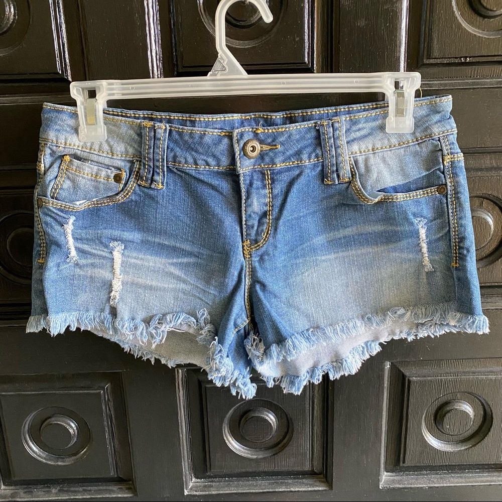 Blue Asphalt Frayed Denim Shorts